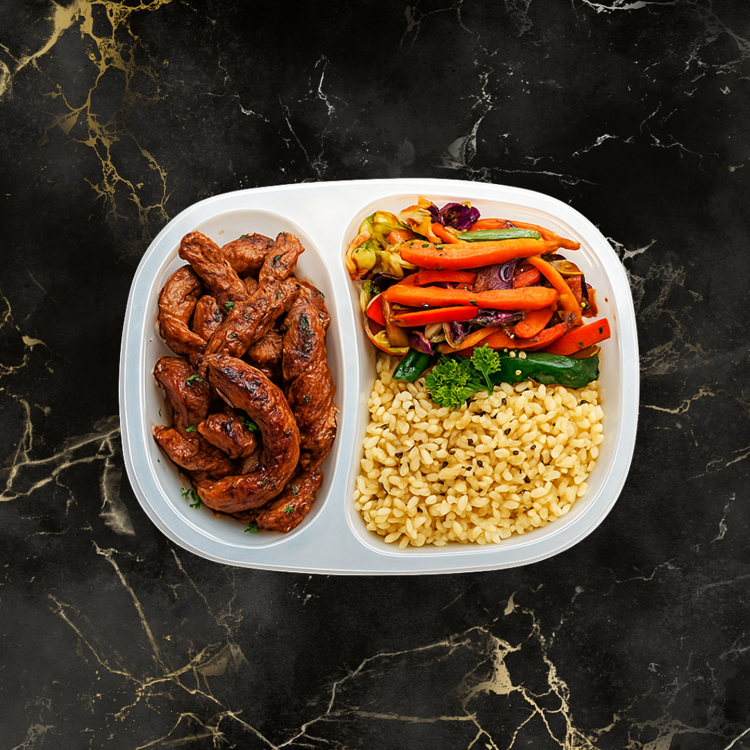 BBQ Steak Strips, Honey & Soy Stir Fry and Roasted Vegetables