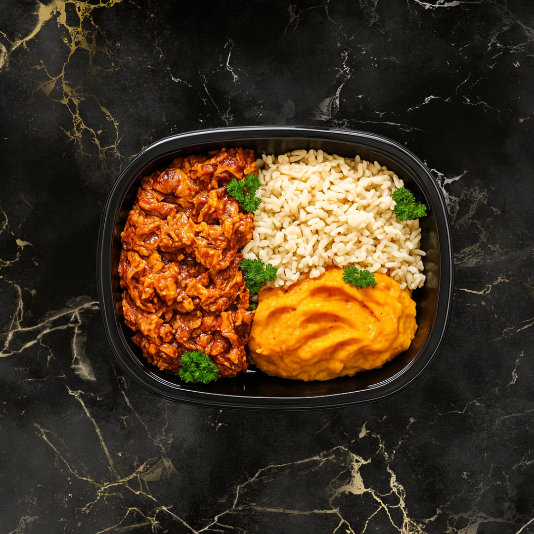 BBQ Shredded Chicken Fillet, Brown Basmati Rice and Butternut