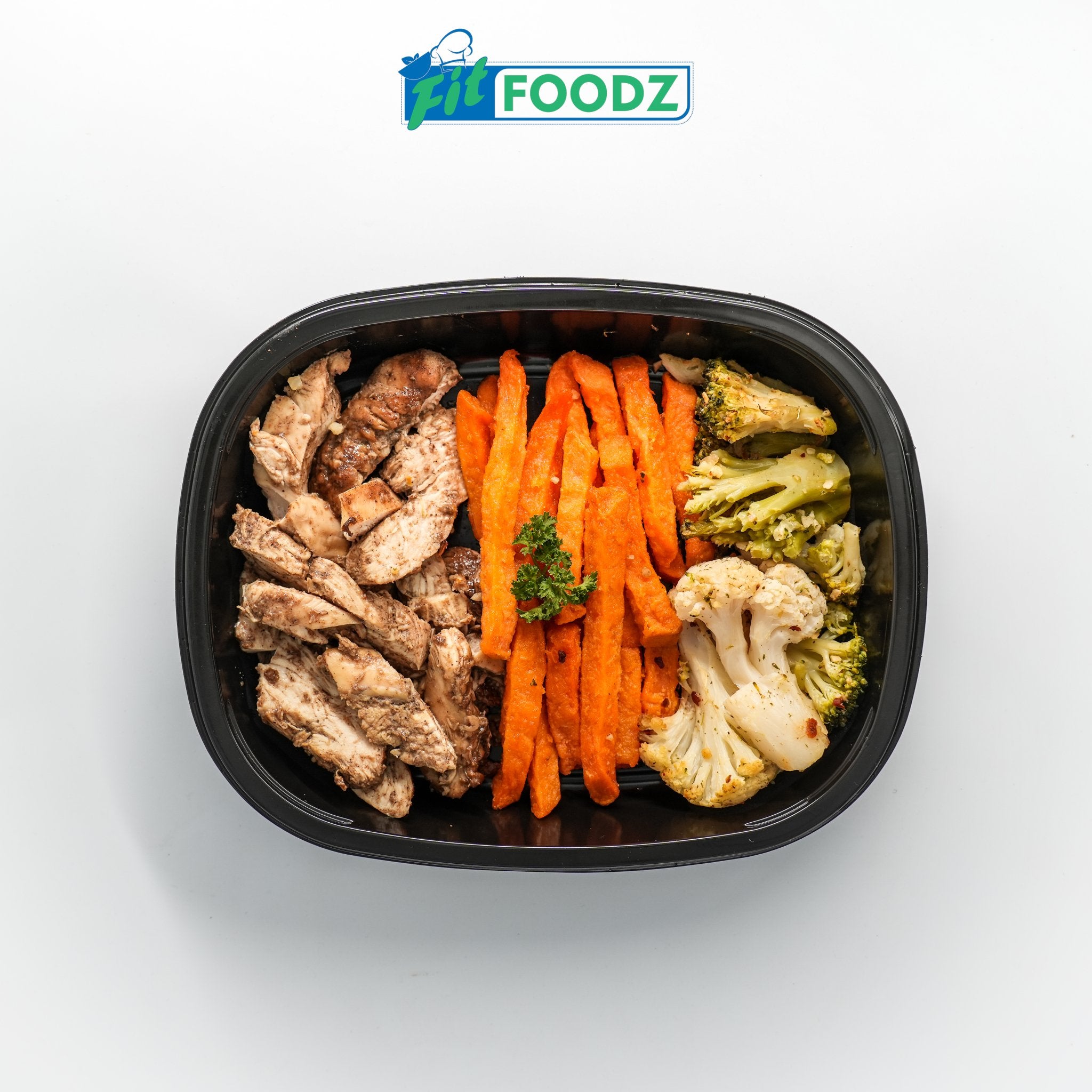 Men's Weight Loss - Honey & Soy Shredded Chicken Fillet with Sweet Potato Fries and Roasted Cauliflower