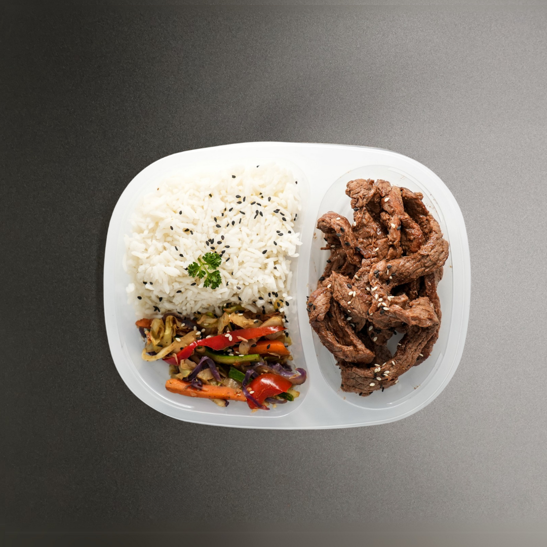 Men's Muscle Up - BBQ Steak Strips, Honey and Soy Stir Fry, and Basmati Rice